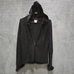 Escapade Wool Sweater Jacket SzM Y2K Rabbit Fur Hood PennyLane Cozy Baddie Lux